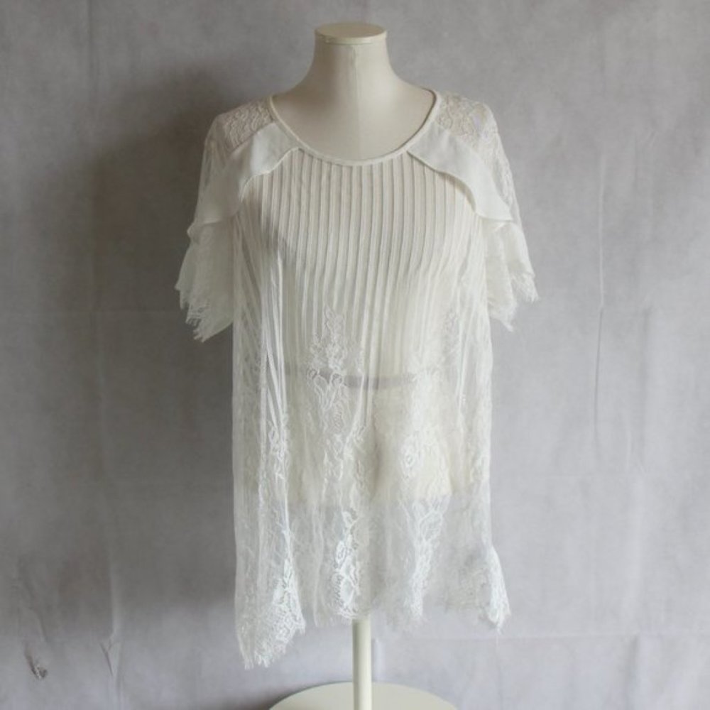 City Chic M/18 Top White Lace Ruffle Short Sleeve
